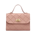 Quilted dusty pink handbag with gold twist lock and elegant top handle for women - Pink