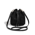 Bolso saco de pana negra 2025 con cordón ajustable, correa de cuero y detalles dorados - Negro