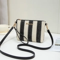 Fashionable black and white striped woven crossbody bag with premium gold hardware - Black