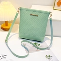 Mint green embossed bucket bag with woven texture and gold metal logo for women - Green