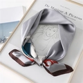 Elegant silver-grey satin silk scarf with geometric patterns and premium hemmed edges - Gray with Coffee Border Geometric