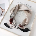 Artistic champagne satin silk scarf with Matisse style abstract portrait line drawing - Camel with Black Border Portrait Print