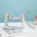 Minimalist transparent underarm bag with white leather trim and golden hardware - White