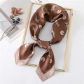 Brown satin scarf 70x70cm with cartoon dinosaur patterns in a golden frame - Coffee