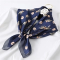 Cartoon dinosaur print silk scarf in navy blue worn on white shirt as elegant necktie - Navy Blue