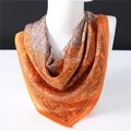 Retro paisley square silk scarf with orange and coffee brown geometric patchwork pattern - Bright Orange Brown Paisley Scroll (FJ237-2)