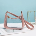 Pink transparent PVC underarm bag with faux leather trim and metallic zipper - Pink