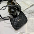 Black quilted rhombic underarm bag with gold logo and matching shoulder strap - Diamond Pattern Black