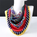 Paisley printed silk square scarf with yellow border for women, retro ethnic style shawl - 70*70cm / Navy Red with Yellow Border