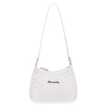White quilted underarm bag with V-shaped stitching and golden metal logo detail - Wave White