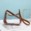 Minimalist transparent PVC underarm bag with brown leather trim and golden zipper - Brown