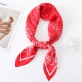 Elegant red paisley print silk scarf with floral patterns on a minimal white background - 70*70cm / Red