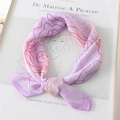 Elegant purple chiffon scarf with abstract floral patterns folded in a ring knot - 65*65cm / Purple