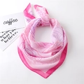 Detail of pink gradient chiffon square scarf showing soft texture and line print - 65*65cm / Rose Red