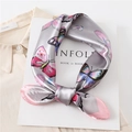 Detail of silk-like butterfly print scarf on neutral shirt with lifestyle magazine - Silver Gray / 60*60cm