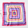 Colorful geometric striped square silk scarf with vibrant concentric patterns for women - 60x60cm / Rose Red Border Geometric Pattern (FL18-2)