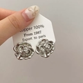 Detailed close-up of 100% copper rose flower earrings with elegant silver-plated finish - Silver Rose Stud Earrings