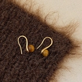 Macro detail of vintage gold hook earrings with tiger eye stone on brown fabric - 6mm Tiger's Eye Ear Hook