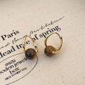 Detail of 18K gold hoop earrings featuring tiger eye stones on vintage canvas base - Tiger's Eye