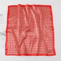 Detailed view of square silk scarf with red border and geometric checkered patterns - 60x60cm / Red Geometric Check (FL20-5)