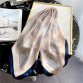 Elegant geometric striped scarf in beige and navy silk satin draped on an art frame - 70x70cm / Light Pink/Beige (FJ340-1)