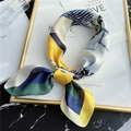 Elegant 70cm silk square scarf with zebra print and yellow color blocking design - Yellow Green Zebra Style