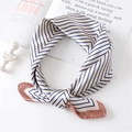 Elegant blue and white striped silk square scarf for women on white desk - Brown Border Stripe (FL8-3)
