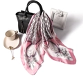 Elegant 70cm silk scarf with chain and swan pattern draped on a luxury black handbag - 70x70cm / Pink (FJ205X-2)
