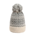Grey and off-white diamond knit beanie with fluffy pom-pom and wide ribbed cuff - Beige Grey