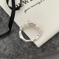 Anello con perla d'acqua dolce minimalista e perline in argento con design a onde - Stile Pezzi d'Argento Perla d'Acqua Dolce