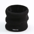 Winter knitted infinity scarf with thick fleece lining and Halowint embroidery in black - Black