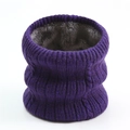 Detail of dark purple cable knit neck warmer with thick grey faux fur lining - Circumference 48xHeight 20 / Purple