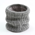 Close-up of winter knit neck warmer featuring thick gray yarn and soft fleece lining - Circumference 48xHeight 20 / Heather Grey