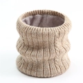 Close-up of thick knitted infinity scarf showing beige ribbed texture and grey fleece lining - Circumference 48xHeight 20 / Khaki