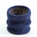 Detail of navy knit neck warmer showing vertical stripe texture and gray fleece lining - Circumference 48xHeight 20 / Blue Gold