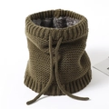 Detailed close-up of dark green knitted neck warmer with plush gray fleece lining and drawstring - Army Green