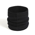 Detail view of black knitted neck warmer with soft pleated texture and ribbed design - Black