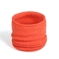 Macro detail of bright orange knit neck warmer showing elastic ribbed texture and stitching - Orange Red