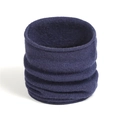 Detail of soft dark blue knitted neck gaiter with textured ribbed fabric and pleated style - Navy Blue