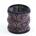Dunkelblauer Strick-Halswärmer mit geometrischem Muster und dickem Kunstfellfutter - Marineblau (WB11-6)