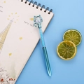 Light blue creative cat ballpoint pen with crystal gems and metallic barrel finish - Blue