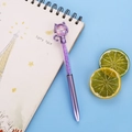 Purple cat-themed ballpoint pen with sparkling crystal filling and a metal finish - Purple