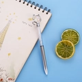 Creative silver cat-themed ballpoint pen with sparkling crystal-filled transparent tube - Silver