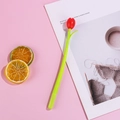 Penna gel creativa a forma di tulipano con fiore rosso e stelo verde su rosa - Rosso