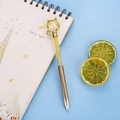 Creative gold cat-themed ballpoint pen with yellow crystals and a diamond head design - Gold
