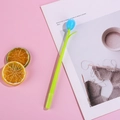 Penna a sfera creativa a forma di tulipano verde erba con bocciolo azzurro - Blu