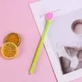 Penna gel creativa a forma di tulipano con bocciolo in silicone rosa e fusto verde - Rosa