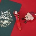 Mini 4-color Christmas ballpoint pen featuring a red body and 3D Santa Claus topper - Christmas New Series-Red Santa