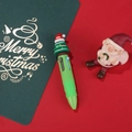 Christmas themed 4-color ballpoint pen with green body and festive tree topper - Christmas New Series-Hat Tree