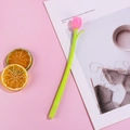 Pink tulip flower gel pen with green flexible stem for office and school writing - Rose Red